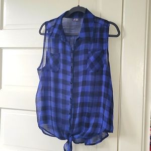 Women's blue/black checkered sleeveless top